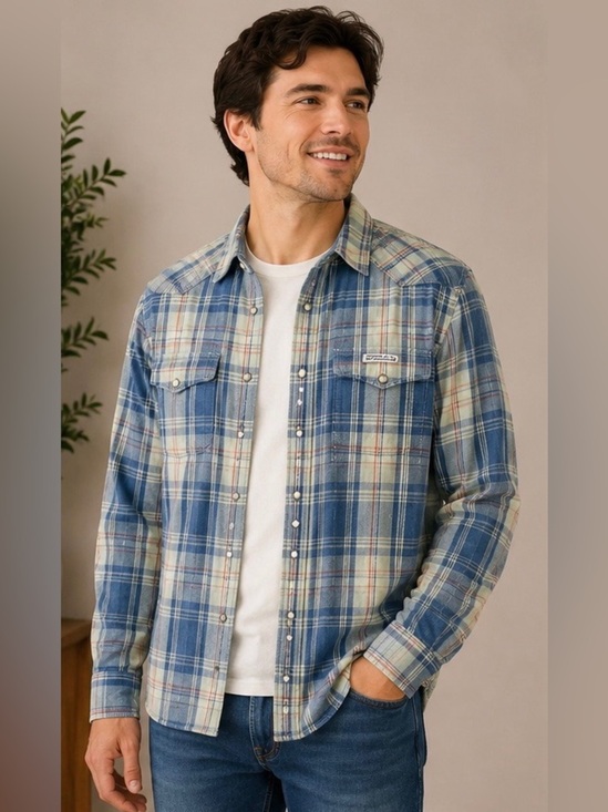 Lucky Brand Other - Lucky Brand Blue and Cream Plaid Button-Down Shirt